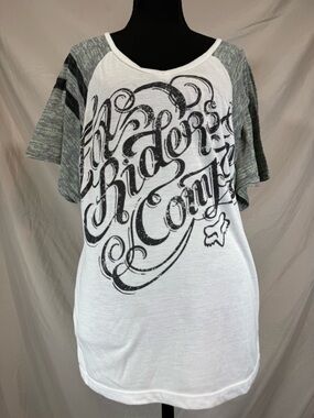 Fox Racing Women’s‎ Raglan Graphic Tee 🦊 V-Neck White/Grey Small